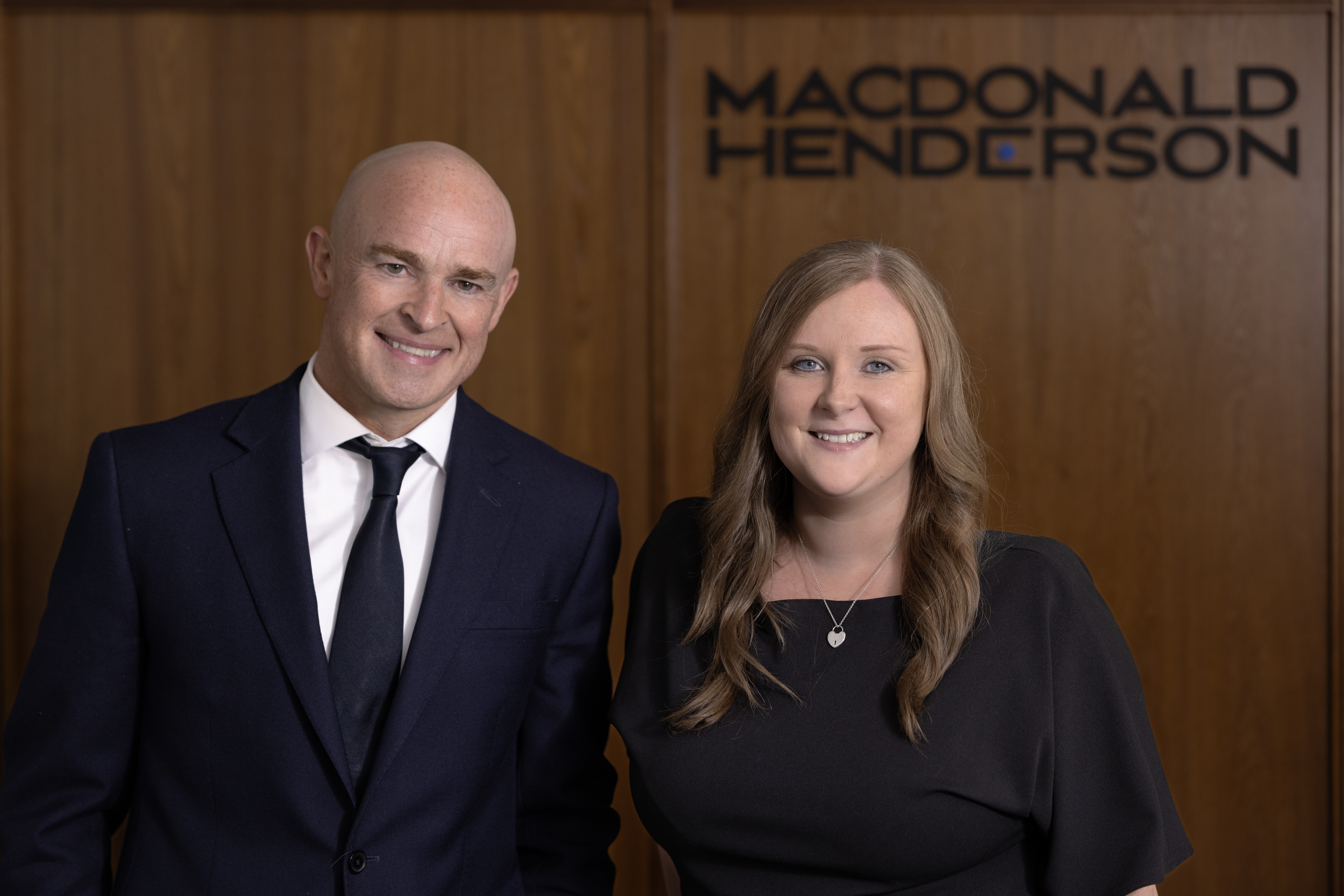 Laura McKnight and David Beveridge at Macdonald Henderson's Glasgow offices following Laura McKnight's appointment as Managing Director.